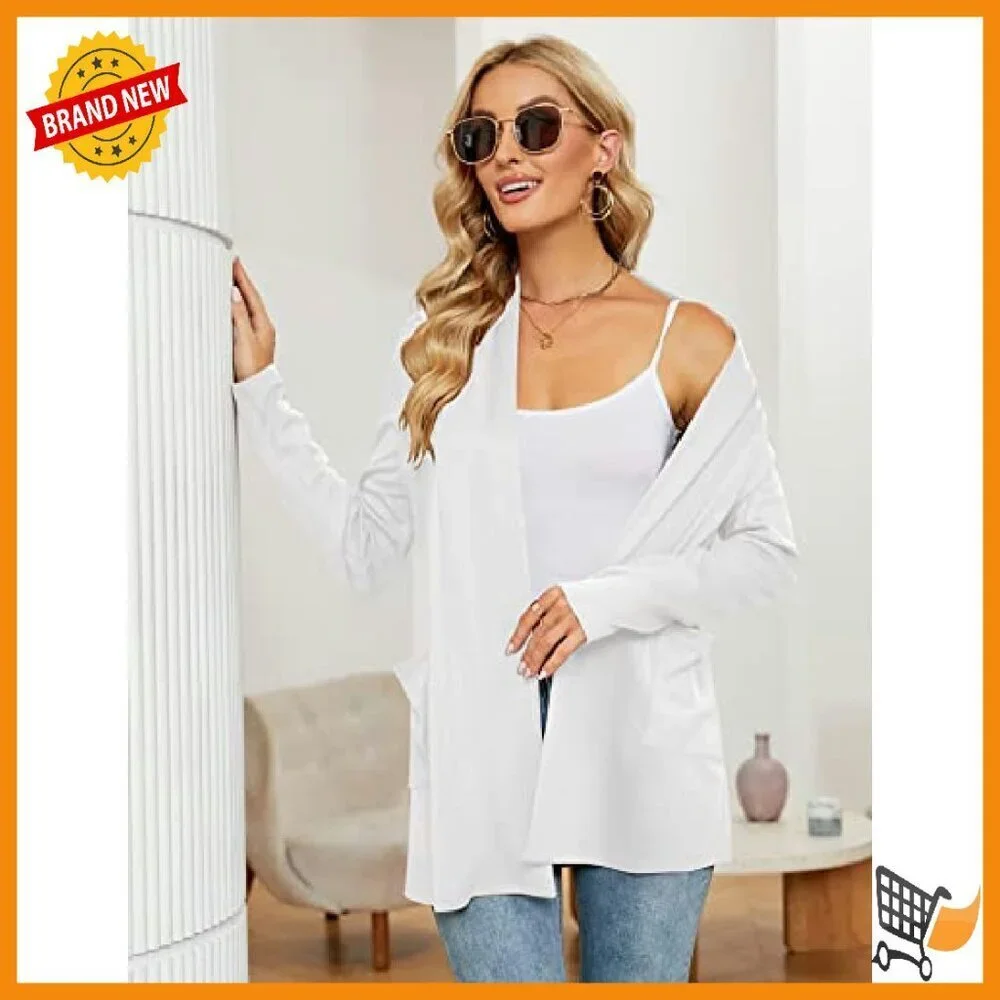 Long Sleeve Open Front Cardigan with Pockets Lightweight Loose Fit